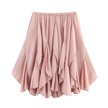 Women's Ruffled Mini Skirt High Waist Elastic Waist Asymmetric Hem Skirt Spring and Summer New Casual Slim Chic Short Skirt