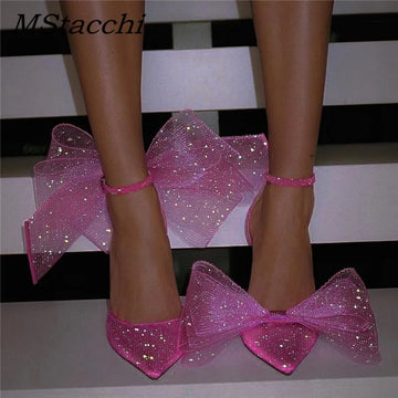 Big Butterfly-Knot Sandals Woman Summer 2025 High Heels Women Pumps Pointed Designer Shoes Mary Janes Sexy Stiletto Wedding Shoe