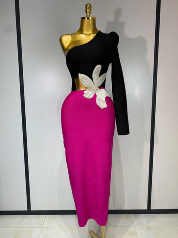 Women Sexy Single shoulder long sleeved Beading Bodycon Bandage Dress 2025 Celebrity Elegant Evening Luxury Dress Club Outfit