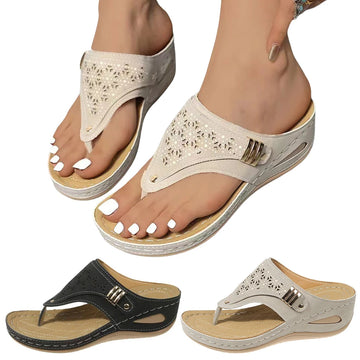 Women Orthopedic Summer Hollow Sandals Comfortable Thick Sole Beach Shoes Non Slip Clip Toe Outdoor Travel Footwear