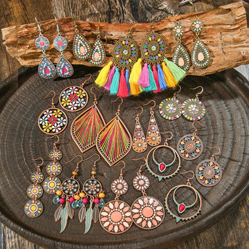 13pairs Vintage Dangle Earrings Set Boho Vacation Style Jewelry Tassel Statement Ornaments Beach Music Festival Gifts for Women