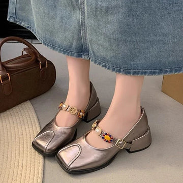 Shoes for Women Block Heel Square Toe Mary Jane Chunky Heels Moccasins Japanese Style Lolita Woman Pumps Gothic 2025 Trend Young