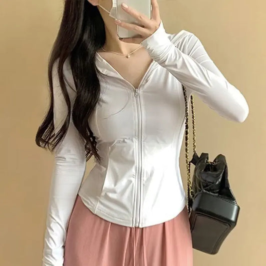 Women's Fitness Coat Hooded Cardigan Tight Quick-dry Sports Jacket Running Training Shirt Yoga Clothes Long Sleeve Sport Jacke