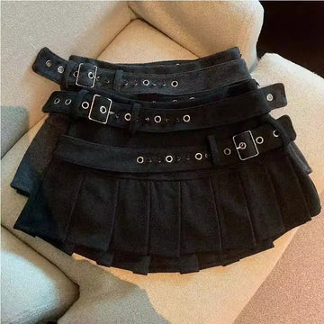 New fashion design double belt pleated skirt for women in summer Korean style versatile high-waisted slim short skirt