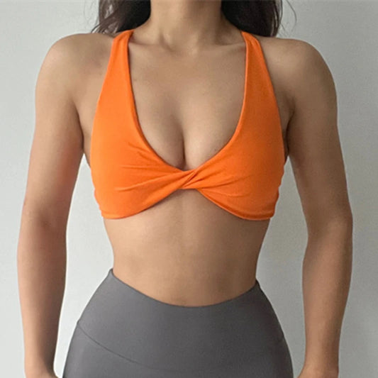 SHINBENE Fitness Padded Front Twist Sports Bras for Women Yoga Crop Tank Top Back Cross Workout Gym Bra