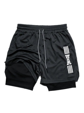 2025 new summer boxing shorts printed fitness sports two in one shorts breathable quick drying sports training underwear for men