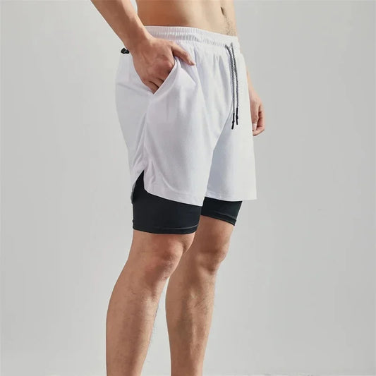 2025 new summer boxing shorts printed fitness sports two in one shorts breathable quick drying sports training underwear for men