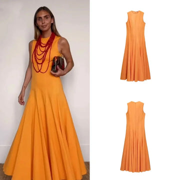 Women Midi Pleated Dresses for Women O-Neck Sleeveless Pleated Dress Female Fashion Sexy Party Dresses Elegant