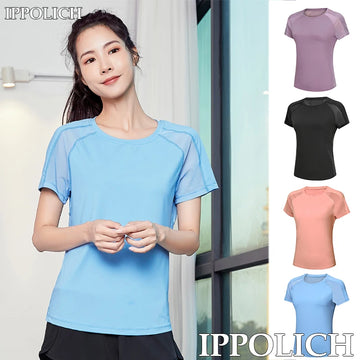 Women Yoga T-Shirt Sport Dry Fit Mesh Yoga Gym Short Sleeves Comfortable Dry Lightweight Breathable Elastic Yoga Short Sleeves