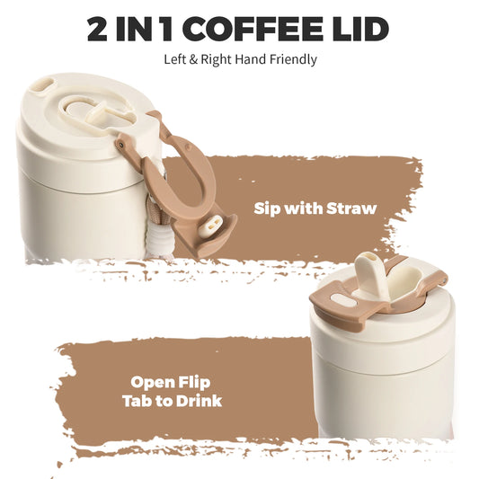 316 Stainless Steel Thermal Cup, 400/550ML Vacuum Coffee Tumbler with 2-in-1 Straw Lid & Handle, Leakproof Insulated Travel Mug