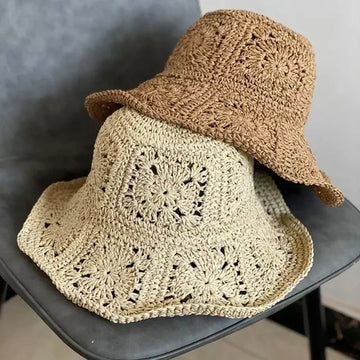 Women's summer sun hat crochet straw hat breathable travel hat beach bucket sun hat