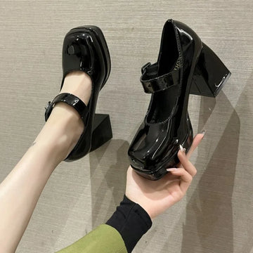 Lady Mary Jane Shoes 2024 New Square Toe Platform Women High Heels Big Size 35-44 Women's Chunky Heels Non-slip Pumps