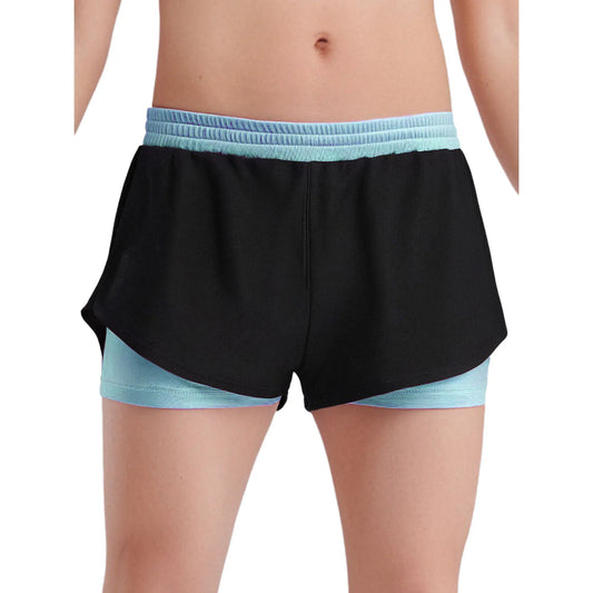 YUUMIN New Child Girls Sports Shorts Elastic Waistband Double-Layer Contrasting Shorts for Workout Exercise Yoga Running Cycling