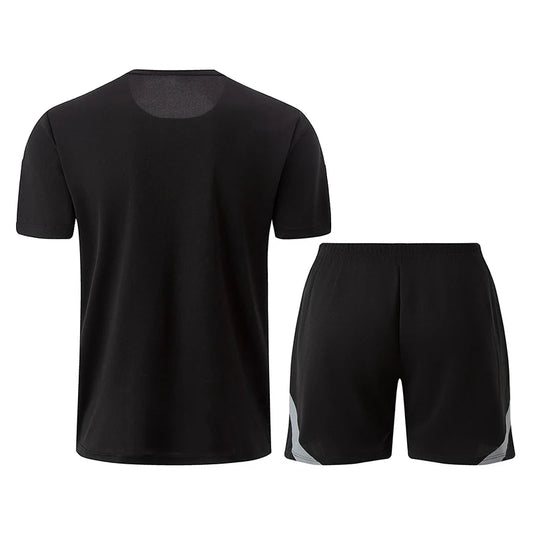 2 Pieces Men's Black Lightning Quick-drying Loose Sports Suit Basic Joker Teenagers Outdoor Fitness Running Short-sleeved Shorts