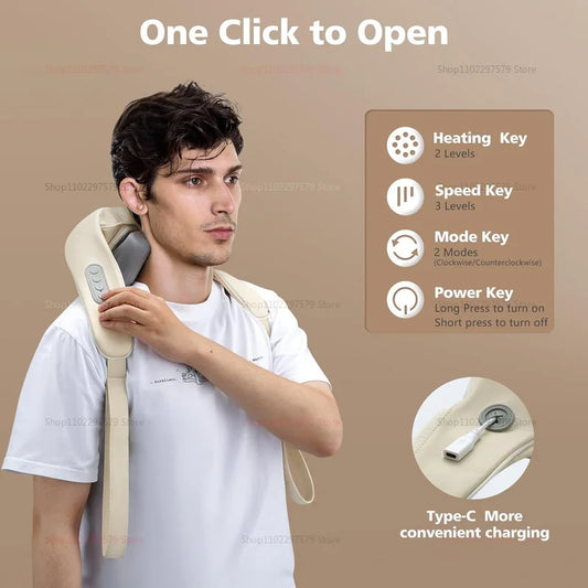 20W Beige Neck And Shoulder Massager Wireless Shoulder And Back Kneading Massage Shawl Trapezius Neck Cervical Masajeador