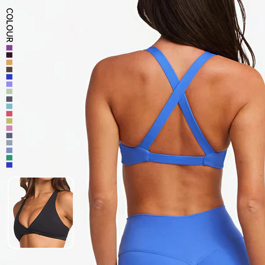 SHINBENE Women's Twist Fitness Sports Bra Cross Back Pad Low Impact Yoga Sports Bra