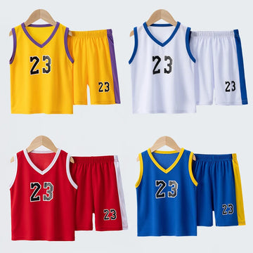 Summer CHILDREN'S Basketball Suit Boys and Girls Sports Vest Shorts Suit 23rd Handsome Boys and Students Vest Suit 2-piece.