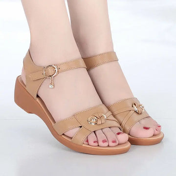 Women's Sandals Black Sabot Wedges Heel Roman Style Ladies Shoes Leather The Best Comfortable and Elegant Cheap Liquidation Chic