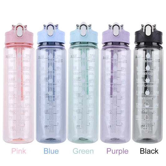 800ml Portable Drinking Cup with Straw & Handle Outdoor Travel Bottle Leakproof Motivational Drinking Bottle for Outdoor Sports