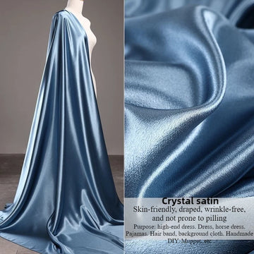 Crystal Satin Fabric Glossy Anti-wrinkle By The Meter for Clothing Dress Hanfu Decoration Diy Sewing Cloth Smooth White Blue