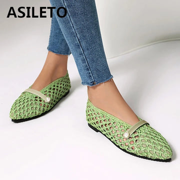 ASILETO 2025 New Women Sandals Flat Hot Female Loafers Fashion Colorful Comfort Shoes Big Size 44 46 48 50 Green Yellow Red