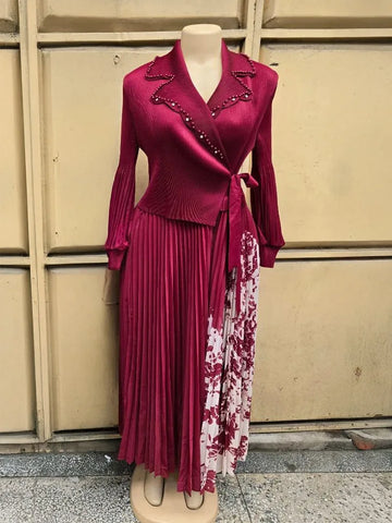 2025 Spring and Summer Vacation Two Pieces Miyake Pleated Printed Dress High-end Pleated Medium and Long Dress Women's Clothing