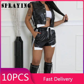 10pcs Shorts Suit Sexy Short Sets for Women 2 Pieces 2025 Spring Fashion Sleeveless Outfits Bulk Items Wholesale Lots S12275_1