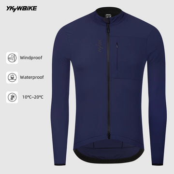 YKYW Waterproof Windproof Men Long Sleeve Cycling Jacket Thermal Fleece Bicycle Windbreaker Coat Road Bike Cycling Clothing Top