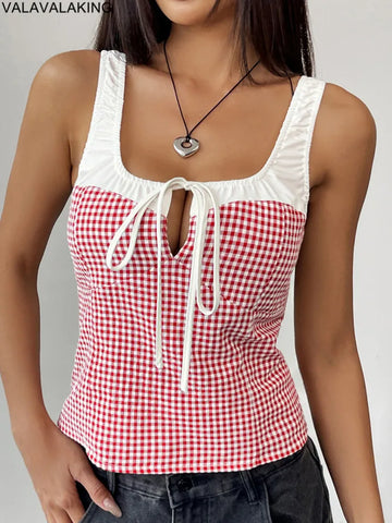 2025 Sexy Pink Sleeveless Bodycon Strap Top Summer Women Hollow Patchwork Short Vest Lady Off Shoulder Clud Crop Tops Clothes