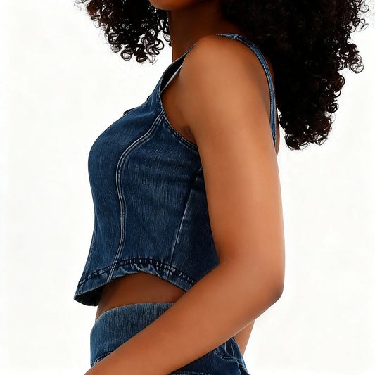 Cowboy Vest for Women Yoga Sport Top U-Shape Sleeveless Denim Workout Vest High Elastic Gym Wear Western Costume Outdoor Casual