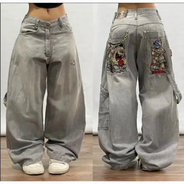 Street hip-hop geometric foam print high quality oversized jeans for women Harajuku Y2K trendy fashion versatile wide-leg pants
