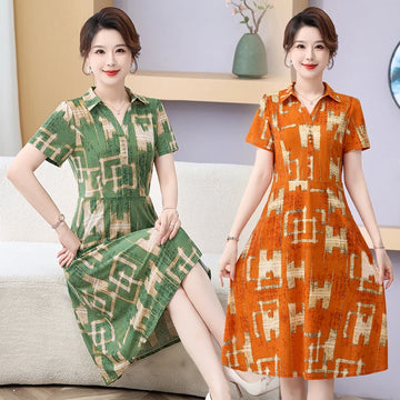 Female Clothing Summer Simple Casual Pocket Dresses For Women Fashion Lapel Floral Printe Elegant Party Slim Midi Dress