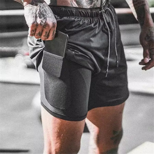 Print 2 in 1 Running Shorts for Men Gym Workout Compression Shorts with Phone Pocket Towel Loop Summer Sport Athletic Activewear