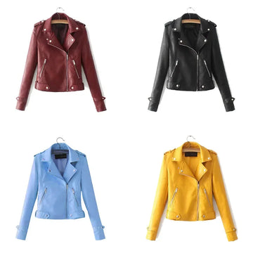 Fashionable Women's Leather Jacket Motorcycle Style Slim Fit Autumn Winter New Arrival Korean Version Polyester Fiber Coat