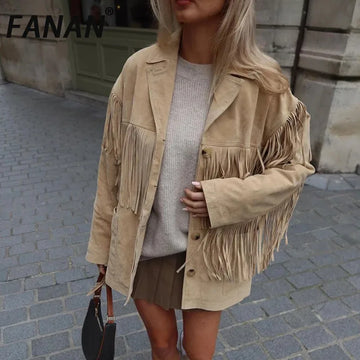 FANAN Streetwear Tassel Spliced Design Blazers For Women Single Breasted Fashion Jackets Female Coats 2025 Autumn New Clothing
