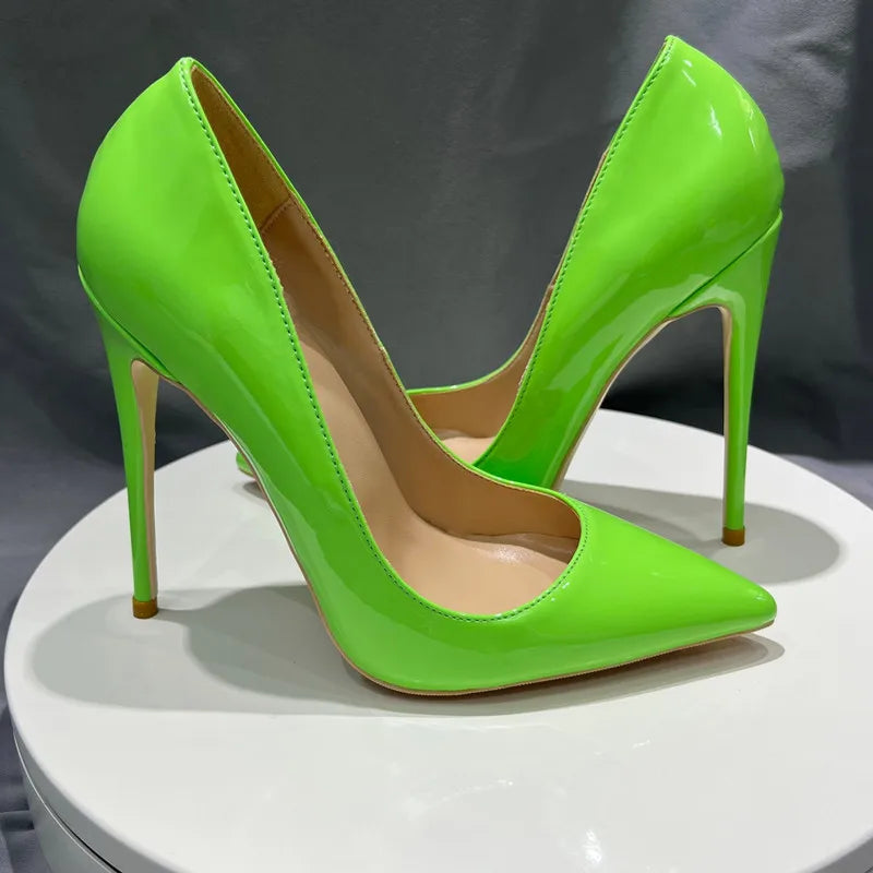 Fluorescent Green Super High Heels  Party Sexy Ladies Shoes Brand Design Pointed  Big Size 43 44 45 Shoes Women