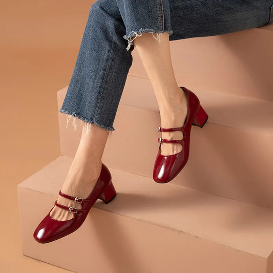 BeauToday Pumps Women Patent Leather Square Toe Mary Janes Buckle Straps Sweet Girl Princess Party Shoes Handmade 15217