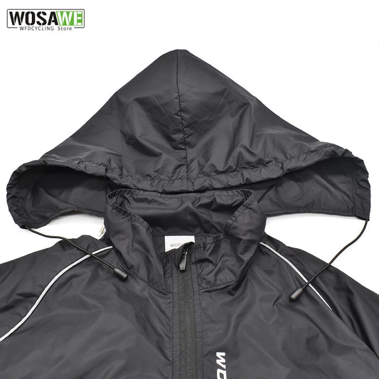 WOSAWE Windproof Cycling Jackets Hooded Waterproof Long Sleeve Windbreaker Jerseys Reflective Vest Bicycle Clothing Men's jacket
