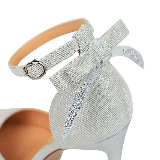 BIGTREE Shoes Sequin Cloth Women Sandals High Heels Bow Sandals 20250New Summer Sandals Women Pointed Toe Ladies Heeled Sandals