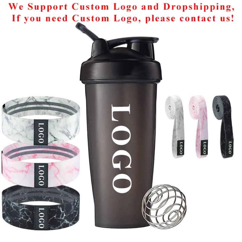 Dropshipping Resistance Bands Shaker Cup Personalized Custom Logo Protein Sport Plastic Cup Shaker Bottle