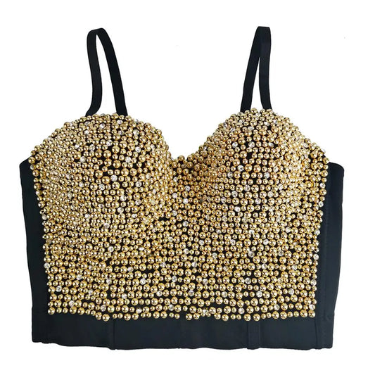 Irene Tinnie Hand-Made Pearls Jewel Diamond Bralet Women Bustier Bra Wedding Party Night Club Corset Cropped Top Vest Plus Size