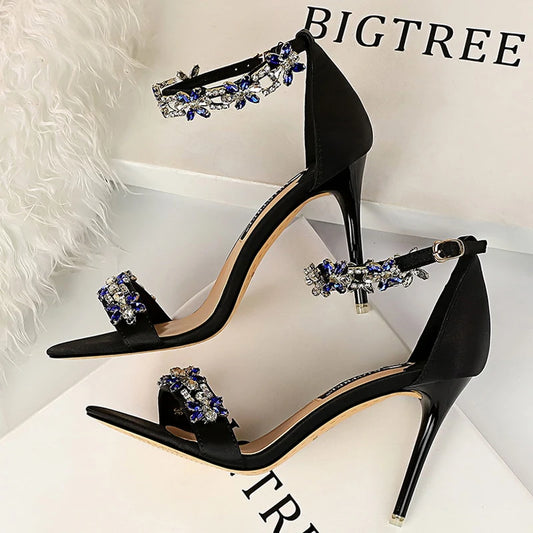 BIGTREE Shoes Open Toe Rhinestones Sandals Women 2025 New Designer Sexy High Heels Sandals Female Shoes Summer Heeled Sandals
