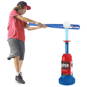 Sport Baseball Toy T-Ball Pitching Machine with 3 Plastic Balls 1 Bat and Ball Launcher Kids Outdoor Play Exercise Batting Skill