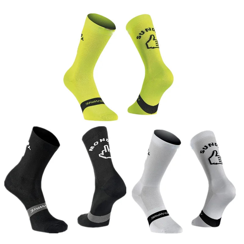 New Sport Running Cycling Socks Monday Sunday Breathable Road Bicycle Socks Men Women Bike Socks