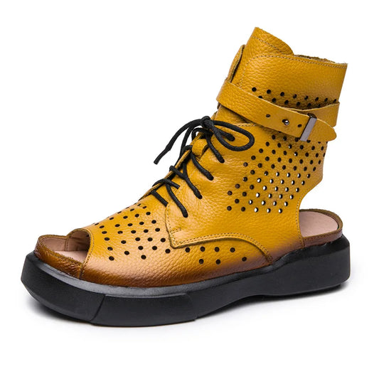GKTINOO 2025 Fashion Ladies Sandals Hollow-Out Gladiator Sandals Women Flat Shoes Open Toe Genuine Leather Summer Cool Boots