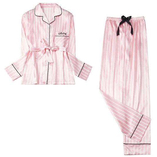 Women's Spring Pajama Set – Cozy 2-Piece Rayon Sleepwear with Belted Long Pants & Full Sleeve T-Shirt, Sweet Home Loungewear