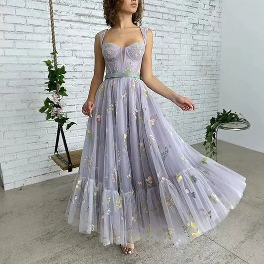 2025 European and American New Square Collar Lace Up Mesh Evening Dress New Suspender Sexy Dress for Dance Party Dress for Women