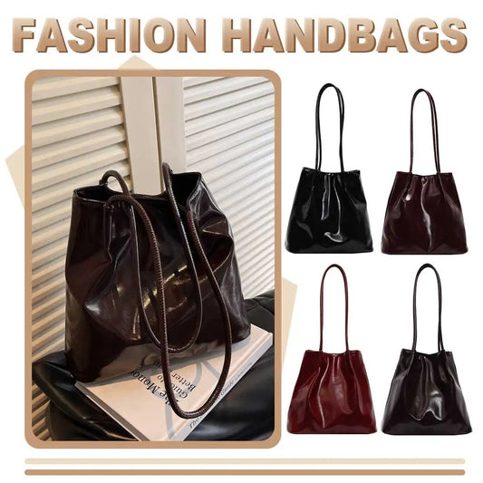 Women PU Fashion Shoulder Bag Large Capacity Trendy Tote Handbag Solid Color Simple Tote Bag Soft Commuting Bag