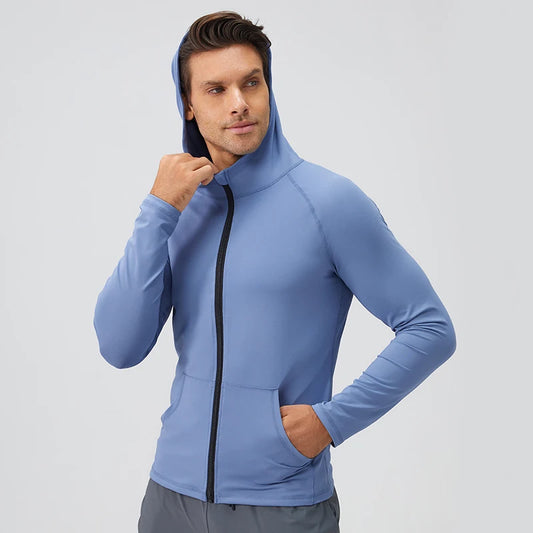 Men Running Jacket Gym Training Coat Zipper Hooded Sport Jacke Breathable Outdoor Cycling Sportswear Casual Jogging Jacket