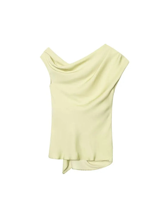 2025 Women Summer Camis Tank Tops Fashion Solid Pleated Asymmetric Satin Female Elegant Street Top Clothing